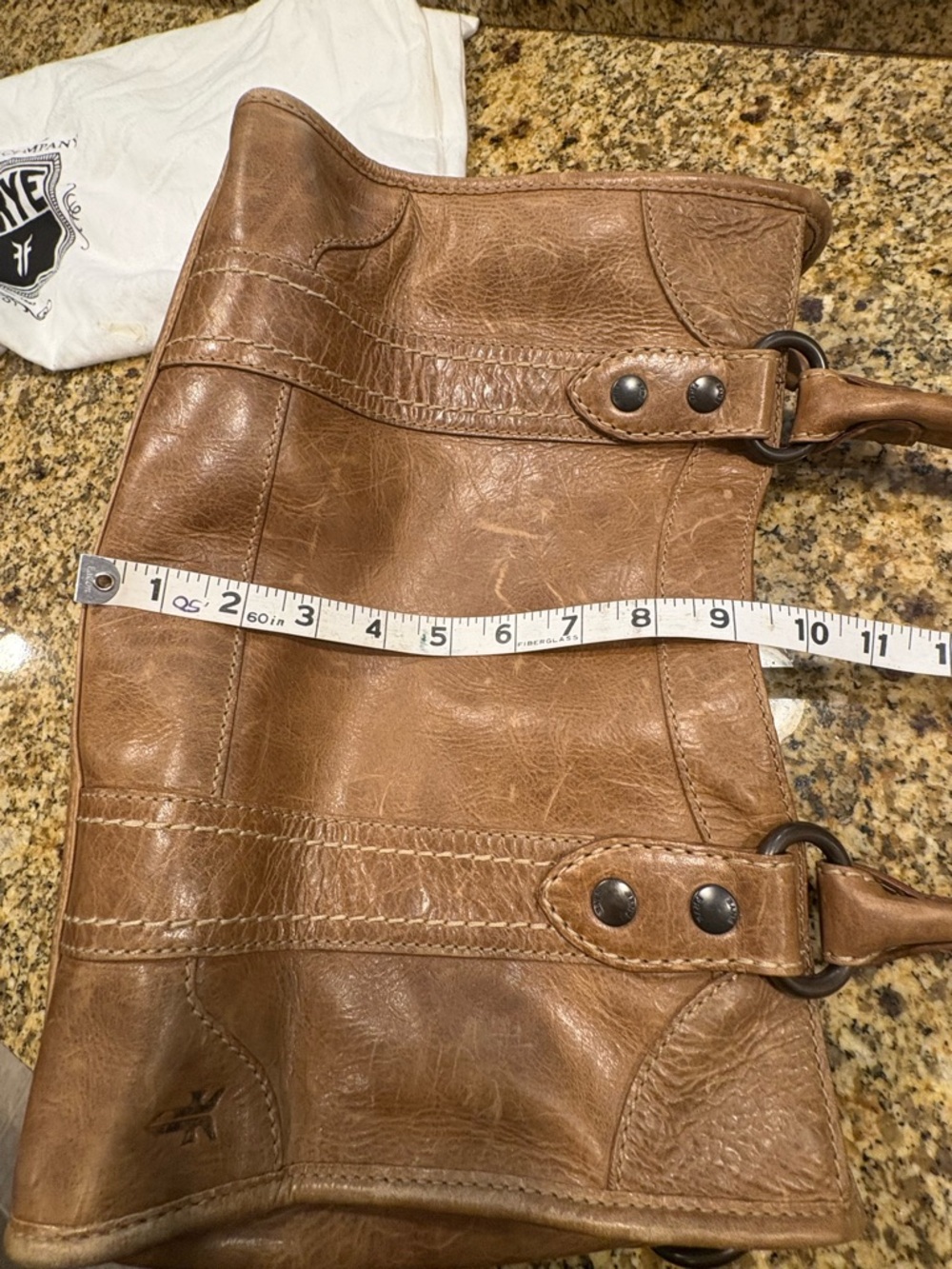 Frye Melissa Satchel in Beige Leather Classic Style W Dust Bag - Picture 3 of 15